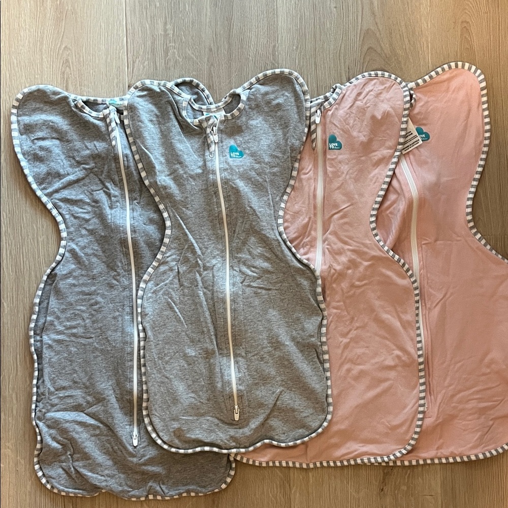 Love to Dream size small and medium Pajama Sleep Sacks - Gray and Pink